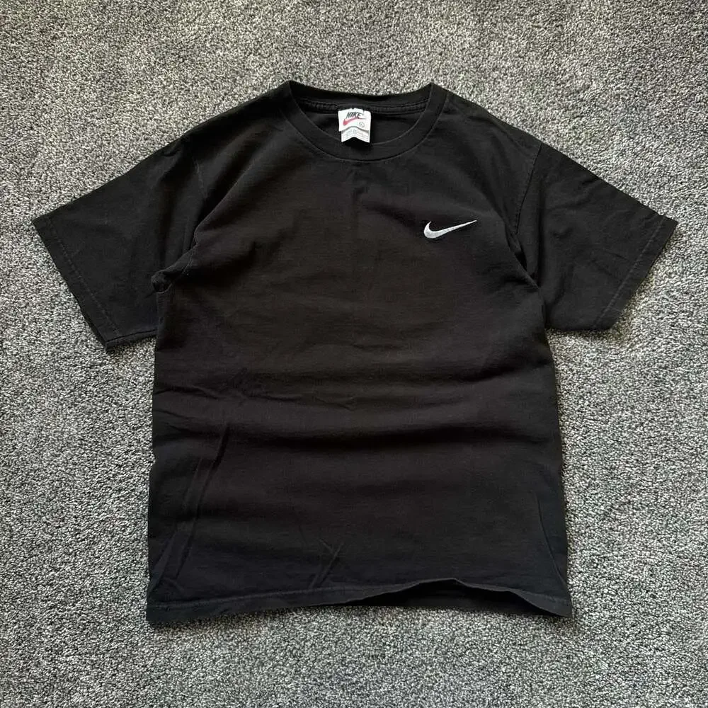 Vintage 90s Nike Made USA Embroidered Swoosh Black T Shirt Adult Small Tagged XL